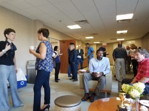Ceramic scientists and engineers network during the social hour at the ACerS Dayton/Cincinnati/Northern Section Kentucky Kickoff Meeting