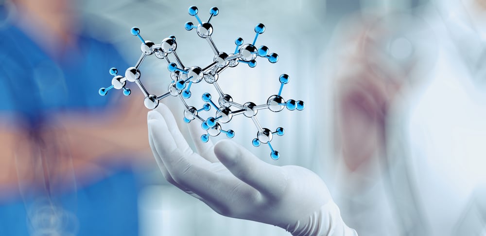 scientist doctor hand holds virtual molecular structure in the lab as concept-1